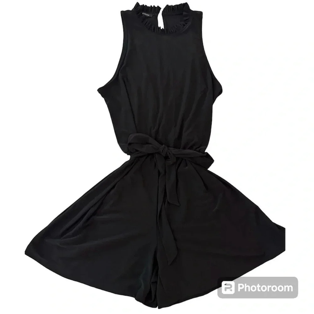 Nik & Nash sleeveless, belted mini romper in black . Size L